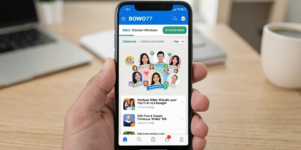 Tampilan antarmuka BOWO77 untuk membuat stiker WA yang menarik.