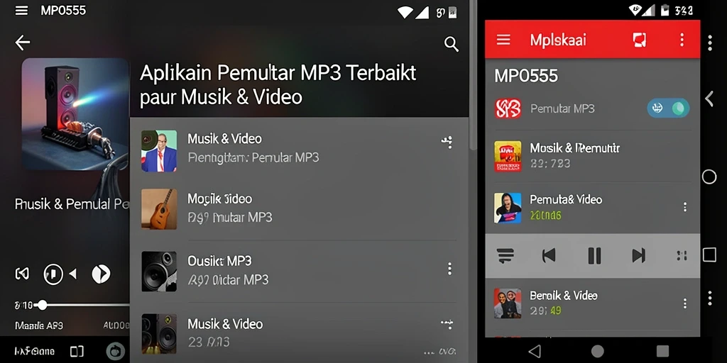 Screenshot MPO555 menampilkan antarmuka Pemutar MP3 yang user-friendly.